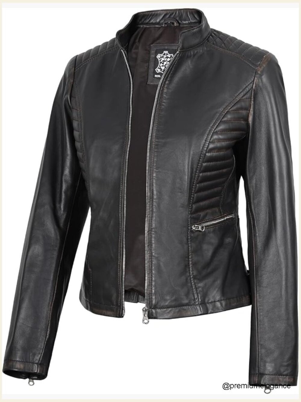 Lambskin Leather Jacket Women's Cafe Racer Fitted Long Sleeve